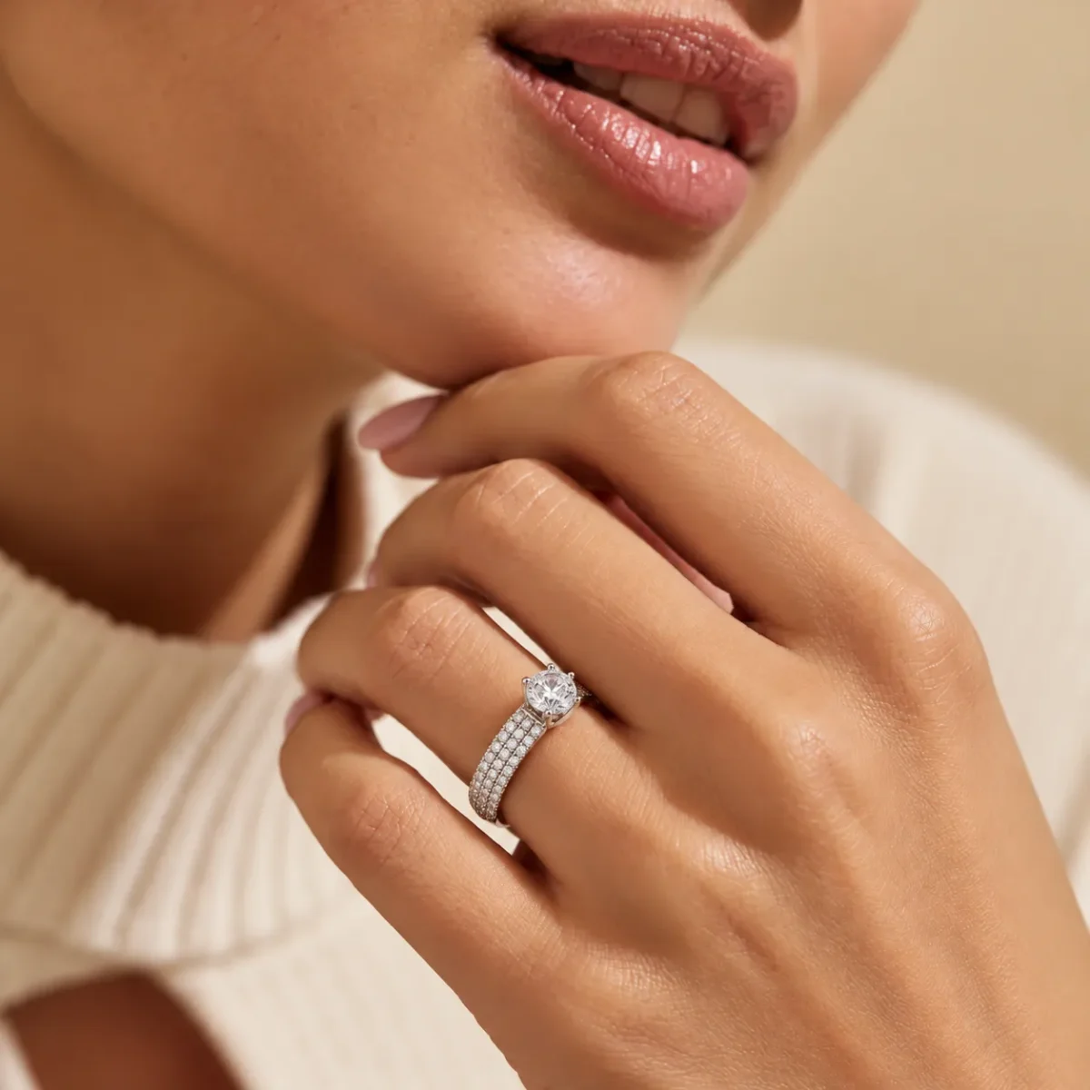 Triple Spark Moissanite Diamond  925 Sterling Silver Ring - Image 6