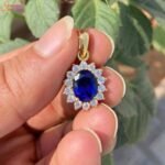Natural Blue Sapphire Gemstone Pendant With Moissanite Diamond - Image 3