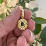 Natural Blue Sapphire Gemstone Pendant With Moissanite Diamond - Image 2