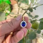 Natural Blue Sapphire Gemstone Pendant With Moissanite Diamond - Image 5