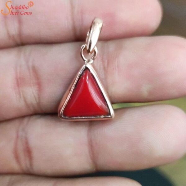 Triangle Shape Coral Pendant, Munga Gemstone Pendant
