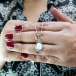 Opal Necklace, Teardrop October Birthstone Necklace - Image 2