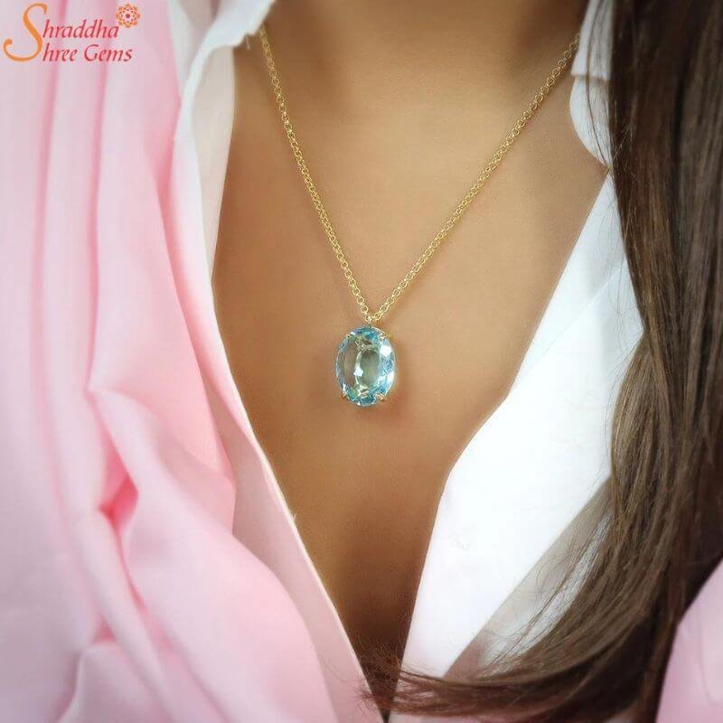 oval-blue-topaz-pendant-3.jpg Blue Topaz Pendant, Oval December Birthstone Necklace - Image 1