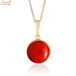 Round Shape Coral Pendant, Munga Stone Necklace - Image 2