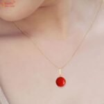 Round Shape Coral Pendant, Munga Stone Necklace