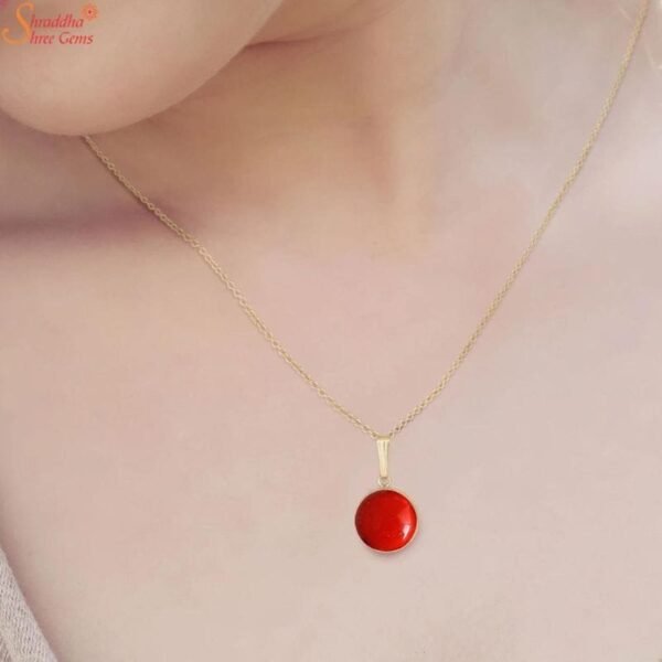 Round Shape Coral Pendant, Munga Stone Necklace