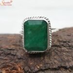 Natural Emerald Silver Ring, Panna Gemstone Ring - Image 3