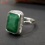 Natural Emerald Silver Ring, Panna Gemstone Ring - Image 4