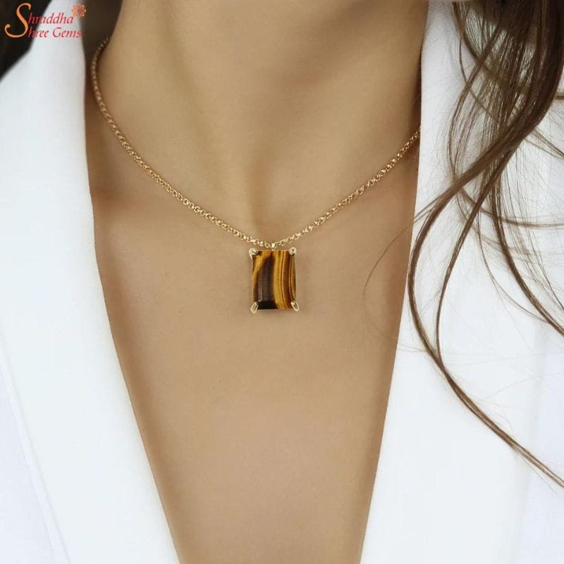 tigers-eye-necklace-3.jpg Tiger Eye Necklace, Large Gemstone Pendant - Image 1
