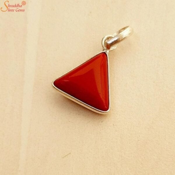Triangle Shape Coral Silver Pendant