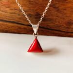 Triangle Shape Coral Pendant, Natural Munga Gemstone Pendant