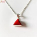 Triangle Shape Coral Pendant, Natural Munga Gemstone Pendant - Image 2