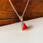 Triangle Shape Coral Pendant, Natural Munga Gemstone Pendant - Image 4