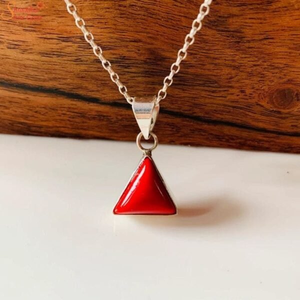 Triangle Shape Coral Pendant, Natural Munga Gemstone Pendant